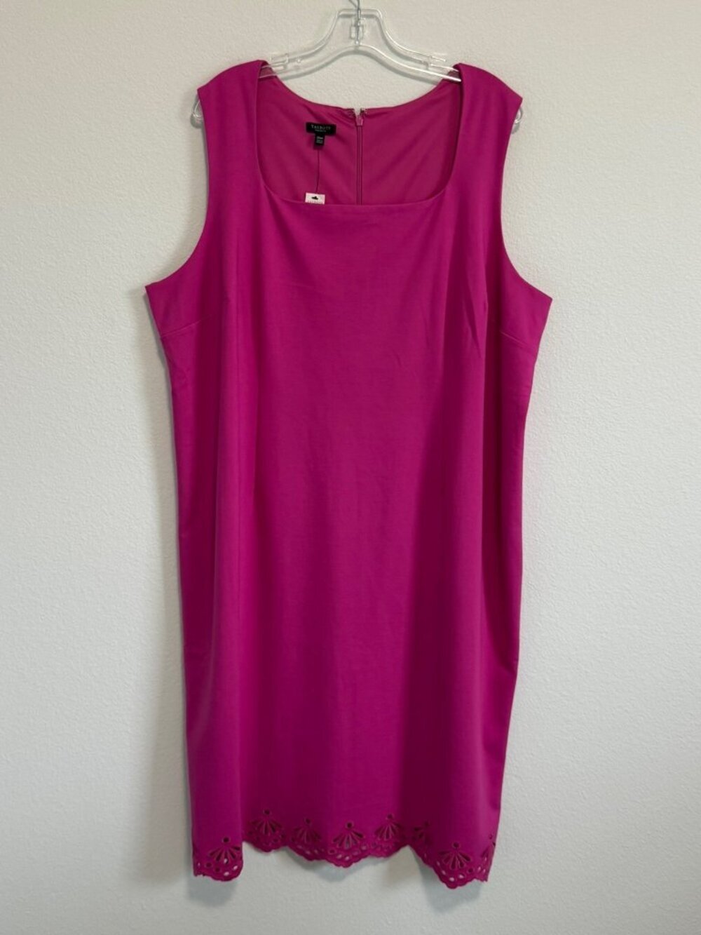 Talbots Sleeveless Square Neck Magenta Pink Eyelet Hem Dress Size 20W petite.